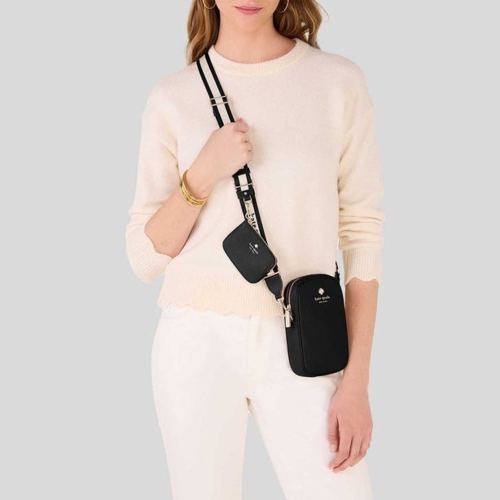 Kate Spade Black Crossbody Bag with Stripe Strap